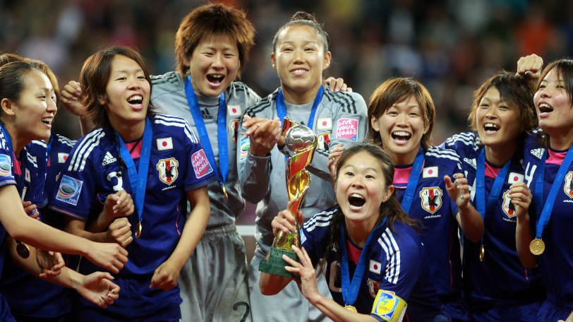 FRANKFURT AM MAIN, GERMANY - JULY 17:  Homara Sawa of Japan lifts the trophy after the FIFA Women's World Cup Final match between Japan and USA at the FIFA World Cup stadium Frankfurt on July 17, 2011 in Frankfurt am Main, Germany.  (Photo by Joern Pollex/Getty Images)