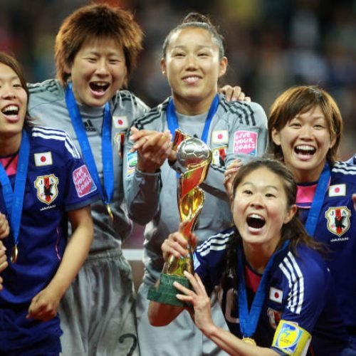 FRANKFURT AM MAIN, GERMANY - JULY 17:  Homara Sawa of Japan lifts the trophy after the FIFA Women's World Cup Final match between Japan and USA at the FIFA World Cup stadium Frankfurt on July 17, 2011 in Frankfurt am Main, Germany.  (Photo by Joern Pollex/Getty Images)