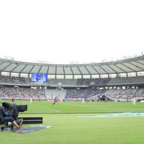 CHOFU, JAPAN - APRIL 21: A general view. A broadcast camera during the J.LEAGUE MEIJI YASUDA J1 9th Sec. match between FC Tokyo and FC Machida Zelvia at Ajinomoto Stadium on April 21, 2024 in Chofu, Tokyo, Japan. (Photo by Masashi Hara/Getty Images)